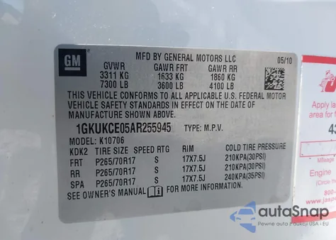 2010 GMC Yukon Slt z USA, uszkodzony, nr VIN 1GKUKCE05AR255945